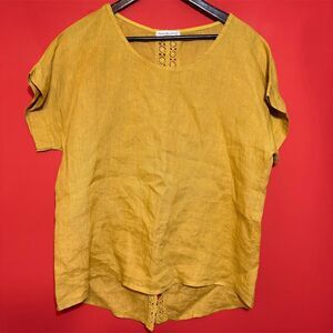 Terzo Millennio Women's Yellow Embroidered Tunic Top Size‎ L